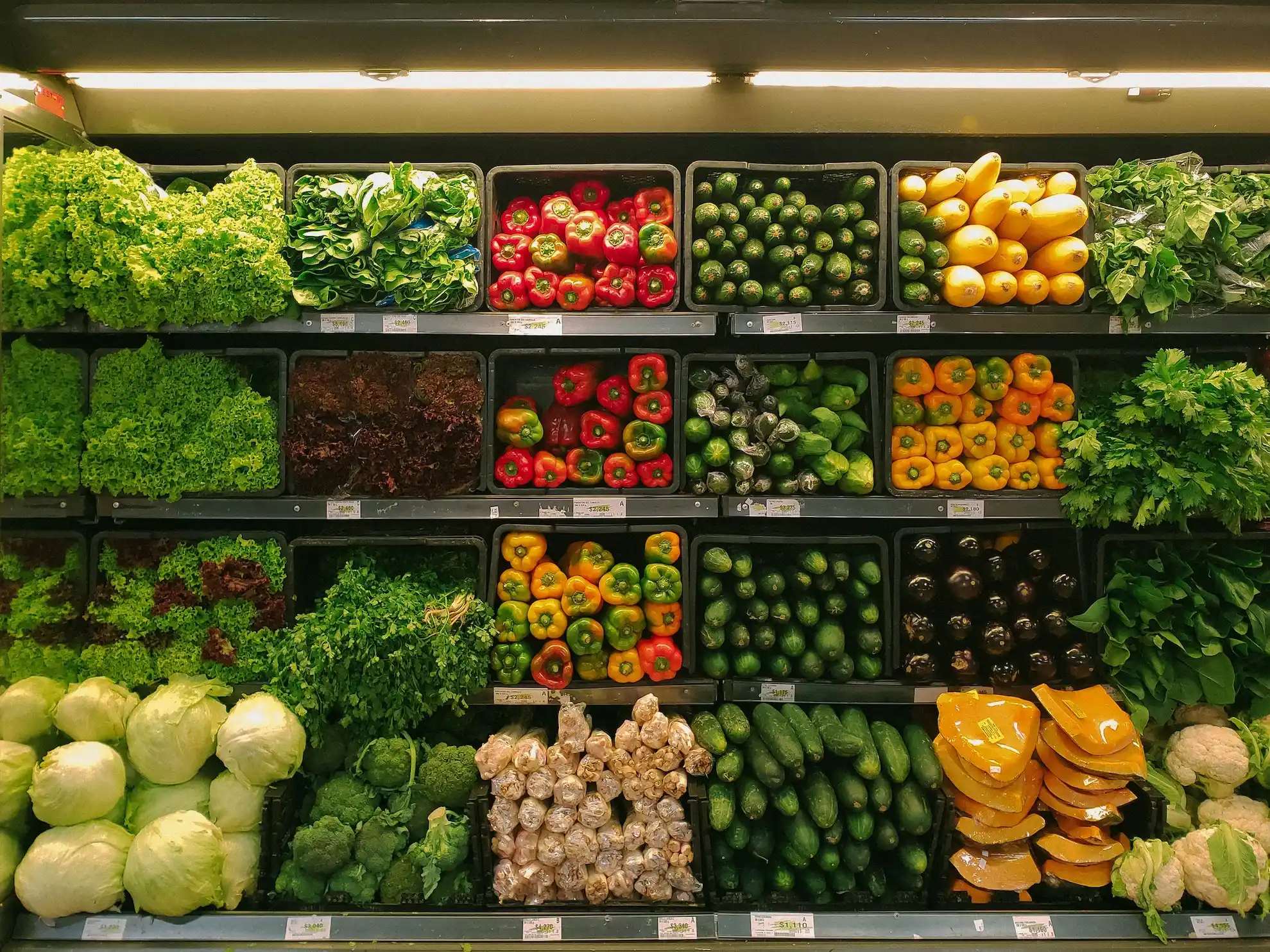 Optimised fruit and vegetables on sale at a supermarket